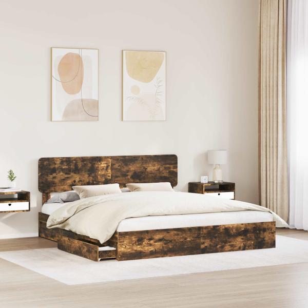 Aufbewahrungsbett Räuchereiche 180 x 200 cm Holzwerkstoff