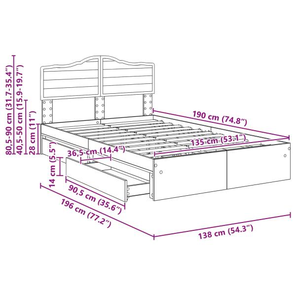 Aufbewahrungsbett Sonoma-Eiche 135 x 190 cm Holzwerkstoff