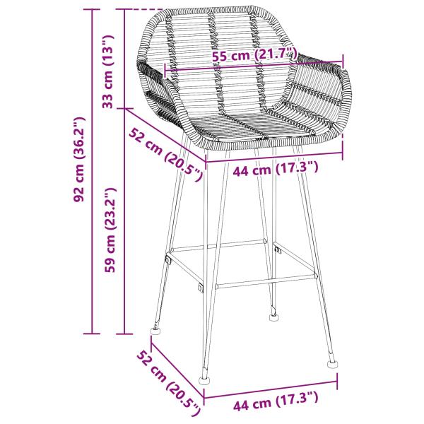 Barstuhl 2 pcs Natur 55 x 52 x 92 cm Rattan und Eisen