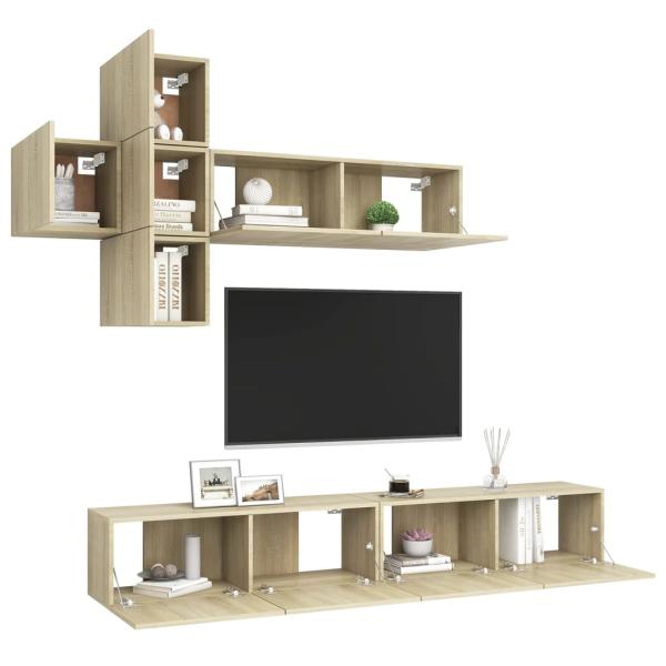 ARDEBO.de - 7-tlg. TV-Schrank-Set Sonoma-Eiche Holzwerkstoff