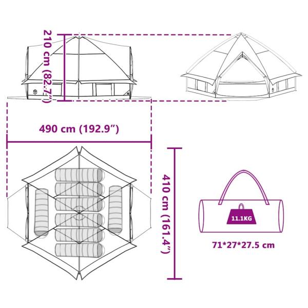 Teepee Zelt mit Dach Grün und Weiß 490 x 410 x 210 cm