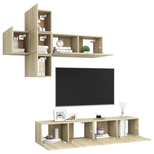ARDEBO.de - 7-tlg. TV-Schrank-Set Sonoma-Eiche Holzwerkstoff