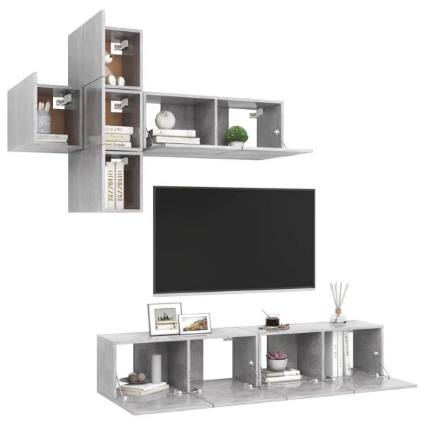 7-tlg. TV-Schrank-Set Betongrau Holzwerkstoff