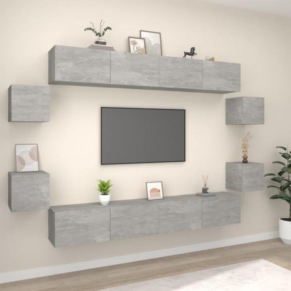 ARDEBO.de - 8-tlg. TV-Schrank-Set Betongrau Holzwerkstoff