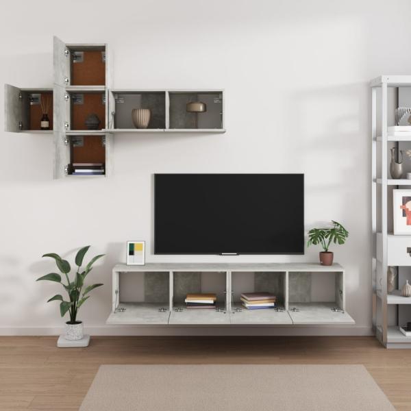 7-tlg. TV-Schrank-Set Betongrau Holzwerkstoff