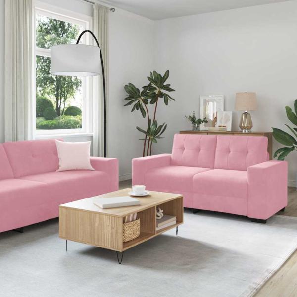 ARDEBO.de - Sofa 3 pcs Rosa Leinenmischgewebe