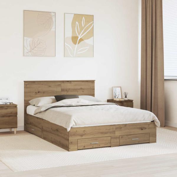 ARDEBO.de - Bettrahmen Artisan-Eiche 140 x 190 cm Holzwerkstoff