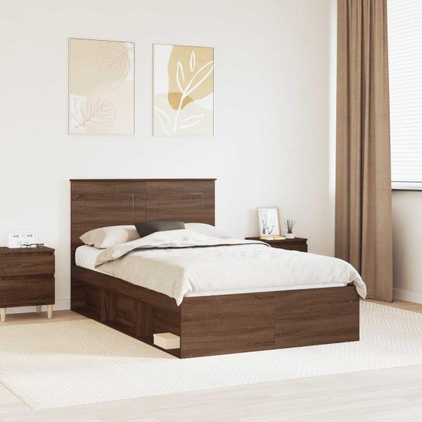 ARDEBO.de - Bettrahmen Braun Eichen-Optik 120 x 200 cm Massives Kiefernholz