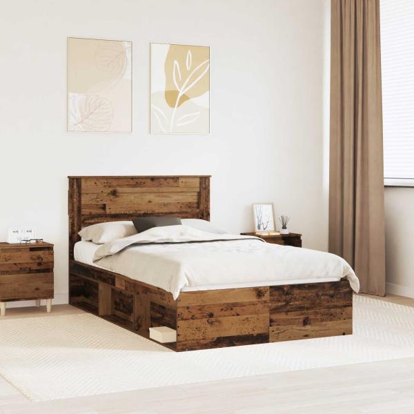 ARDEBO.de - Bettrahmen Altholz 120 x 190 cm Massives Kiefernholz