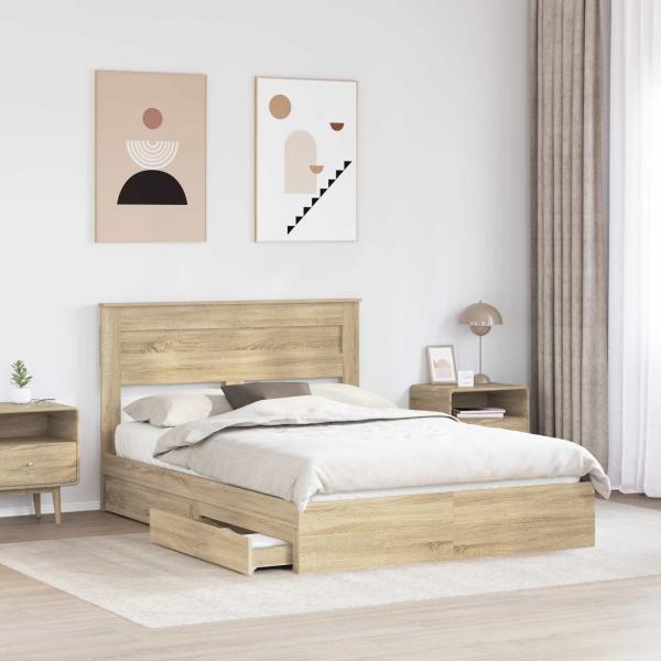 Aufbewahrungsbett Sonoma-Eiche 140 x 200 cm Holzwerkstoff