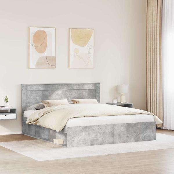 Bettrahmen mit Kopfteil Beton 200 x 200 cm Massives Kiefernholz