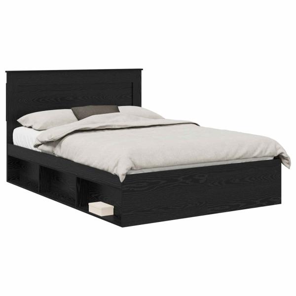 ARDEBO.de - Bettrahmen Schwarz 140 x 190 cm Massives Kiefernholz