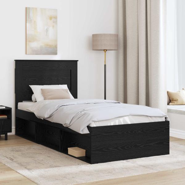 Bettrahmen Schwarz 90 x 190 cm Massives Kiefernholz