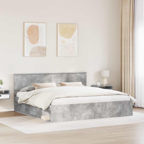 Bettrahmen mit Kopfteil Beton 200 x 200 cm Massives Kiefernholz