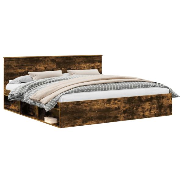 Bettrahmen Geräucherte Eiche 200 x 200 cm Massives Kiefernholz