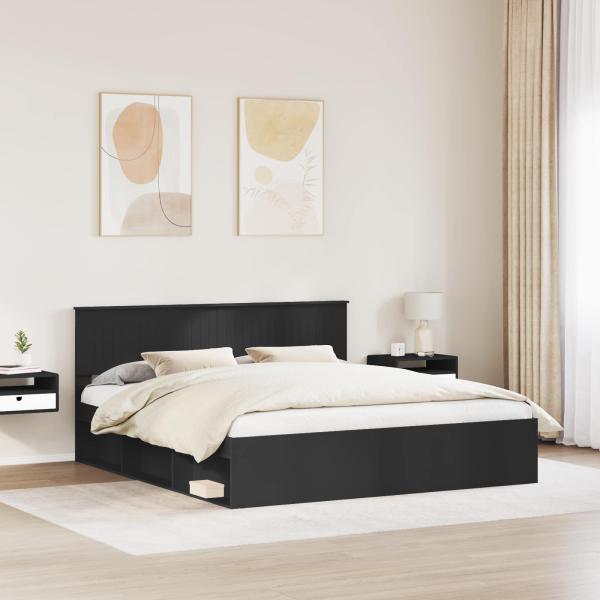 Bettrahmen Schwarz 180 x 200 cm Massives Kiefernholz