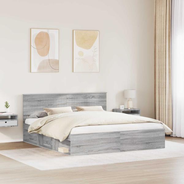 Bettrahmen Graues Sonoma 180 x 200 cm Massives Kiefernholz