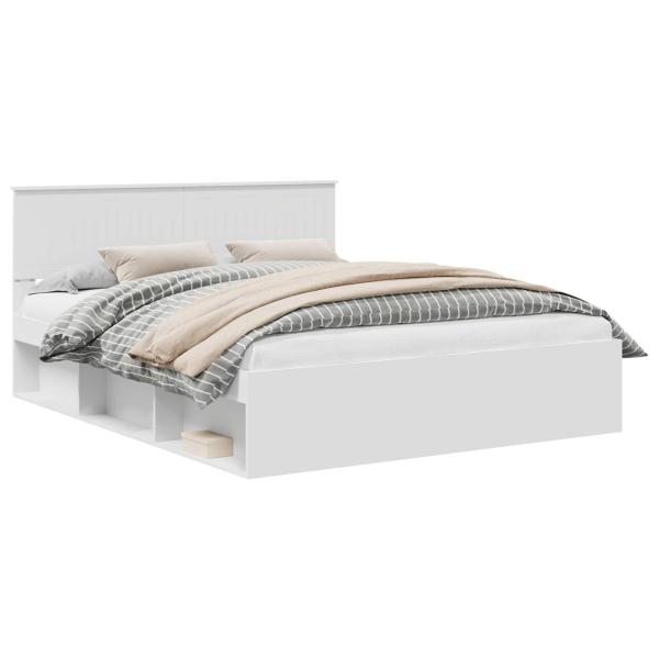 Bettrahmen mit Kopfteil Weiß 160 x 200 cm Massives Kiefernholz