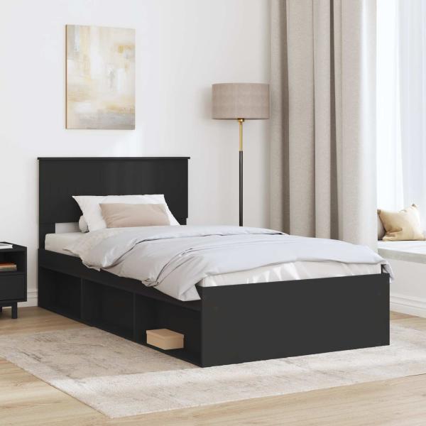 Bettrahmen Schwarz 100 x 200 cm Massives Kiefernholz