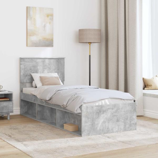 Bettrahmen Beton Grau 75 x 190 cm Massives Kiefernholz