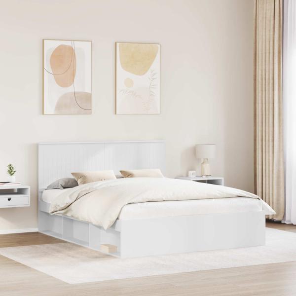 ARDEBO.de - Bettrahmen mit Kopfteil Weiß 160 x 200 cm Massives Kiefernholz