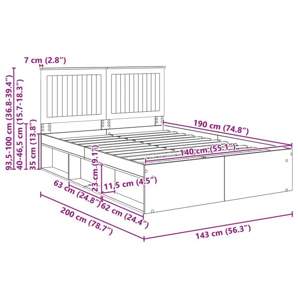 Bettrahmen Altholz 140 x 190 cm Massives Kiefernholz