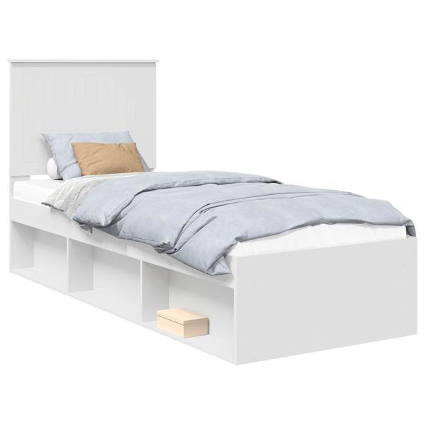 ARDEBO.de - Bettrahmen mit Kopfteil Weiß 75 x 190 cm Massives Kiefernholz