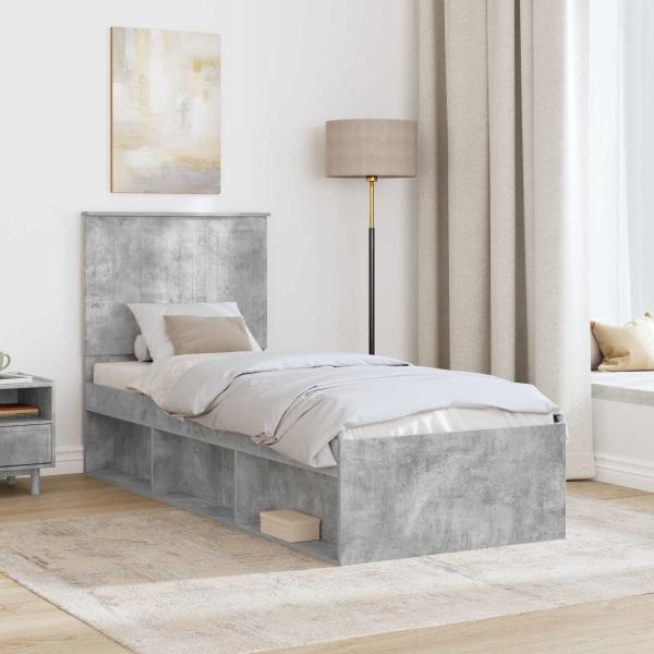 Bettrahmen Beton Grau 75 x 190 cm Massives Kiefernholz