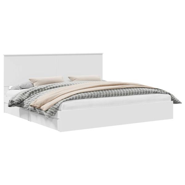 Aufbewahrungsbett mit Kopfteil Weiß 200 x 200 cm Holzwerkstoff