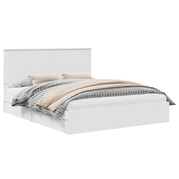 Aufbewahrungsbett mit Kopfteil Weiß 160 x 200 cm Holzwerkstoff