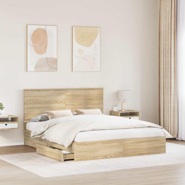 Aufbewahrungsbett Sonoma-Eiche 160 x 200 cm Holzwerkstoff
