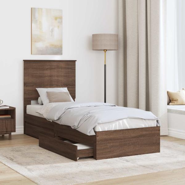 Aufbewahrungsbett Braun Eichen-Optik 75 x 190 cm Holzwerkstoff