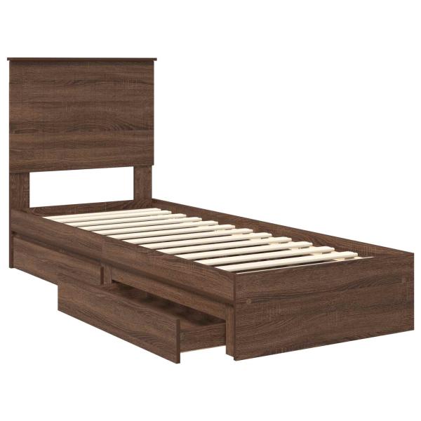 Aufbewahrungsbett Braun Eichen-Optik 75 x 190 cm Holzwerkstoff