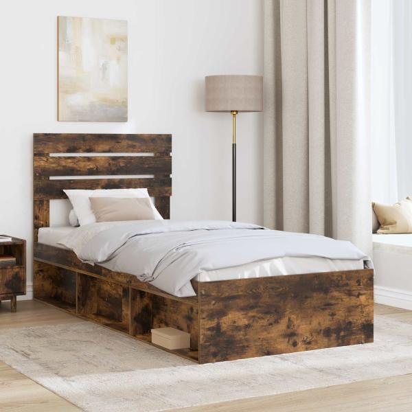 Bettrahmen Geräucherte Eiche 100 x 200 cm Massives Kiefernholz