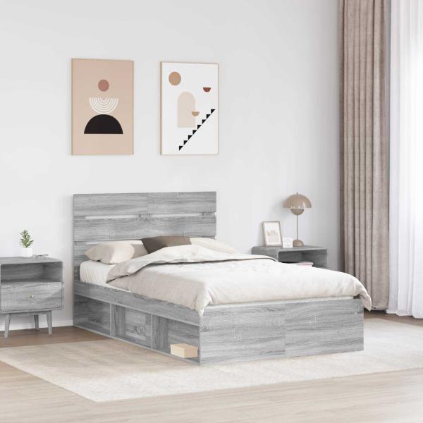 ARDEBO.de - Bettrahmen Graues Sonoma 120 x 200 cm Massives Kiefernholz
