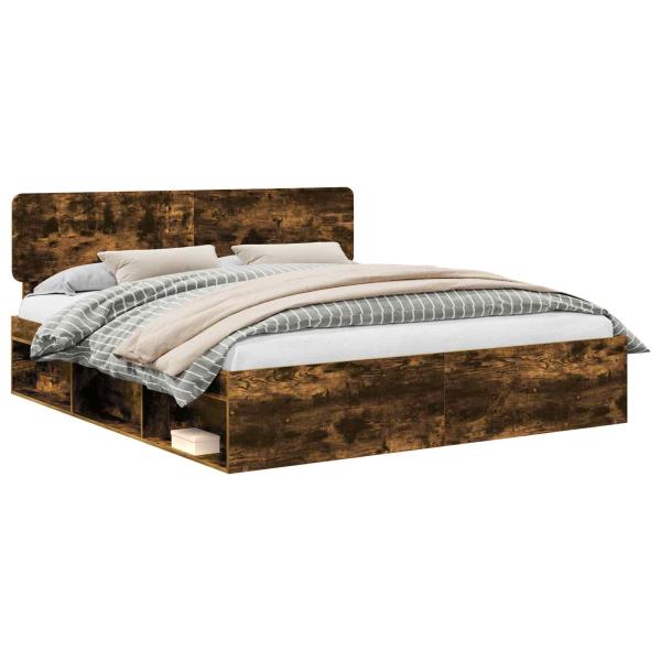 Bettrahmen Geräucherte Eiche 200 x 200 cm Massives Kiefernholz