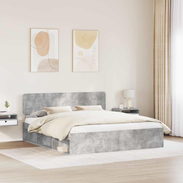 Bettrahmen mit Kopfteil Beton 180 x 200 cm Massives Kiefernholz
