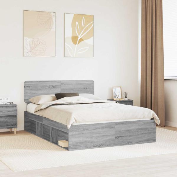 ARDEBO.de - Bettrahmen Sonoma-Grau 150 x 200 cm Massives Kiefernholz