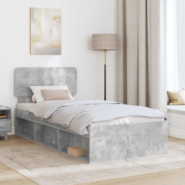 Bettrahmen Beton Grau 75 x 190 cm Massives Kiefernholz