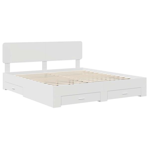 Bettrahmen mit Kopfteil Weiß 200 x 200 cm Holzwerkstoff