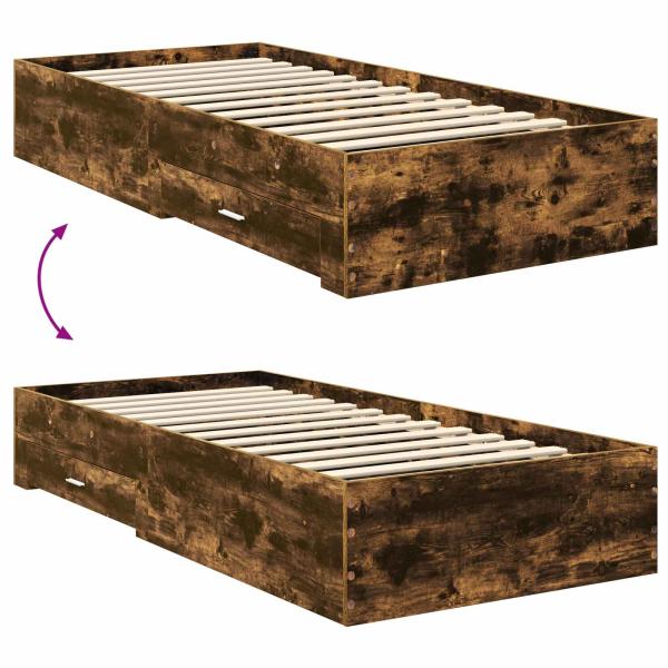 ARDEBO.de - Bettrahmen Geräucherte Eiche 90 x 190 cm Holzwerkstoff