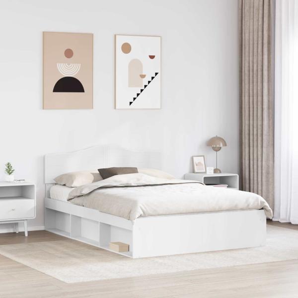 Bettrahmen mit Kopfteil Weiß 140 x 200 cm Massives Kiefernholz