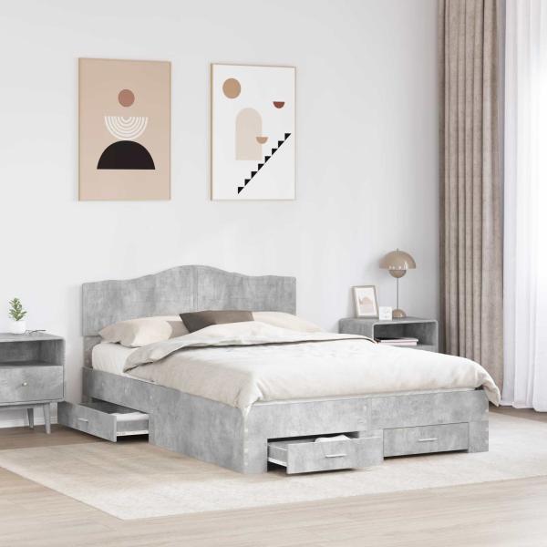 Bettrahmen mit Schubladen Beton Grau 140 x 200 cm Holzwerkstoff