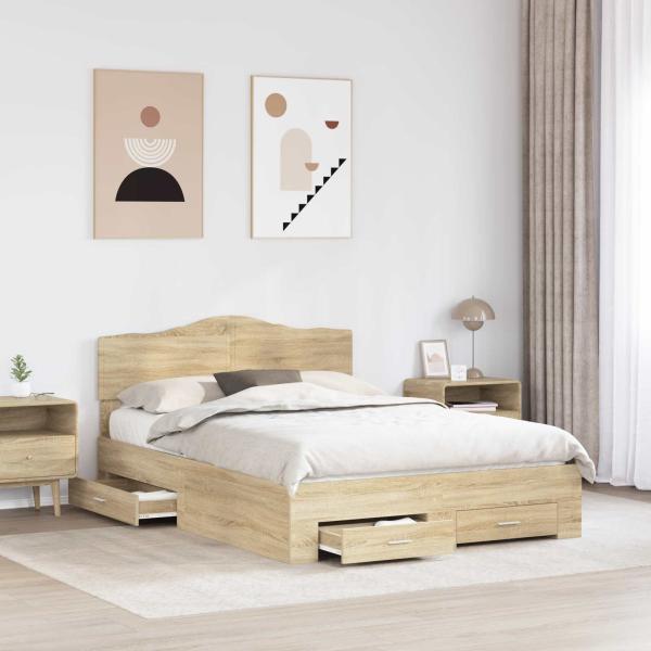 Bettrahmen mit Kopfteil Sonoma-Eiche 140 x 190 cm Holzwerkstoff