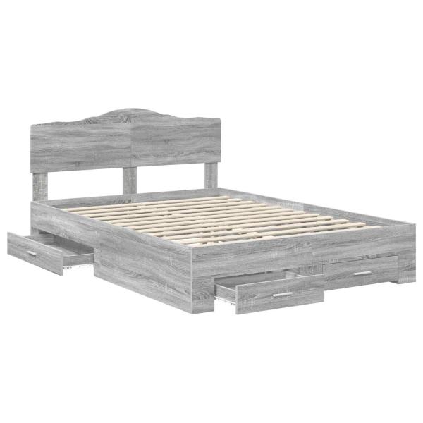 ARDEBO.de - Bettrahmen Graues Sonoma 140 x 190 cm Holzwerkstoff