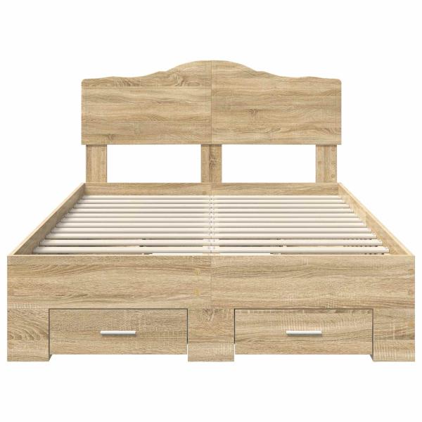 ARDEBO.de - Bettrahmen mit Kopfteil Sonoma-Eiche 135 x 190 cm Holzwerkstoff