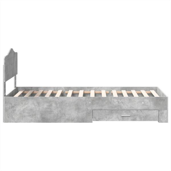 ARDEBO.de - Bettrahmen mit Kopfteil Beton Grau 90 x 190 cm Holzwerkstoff