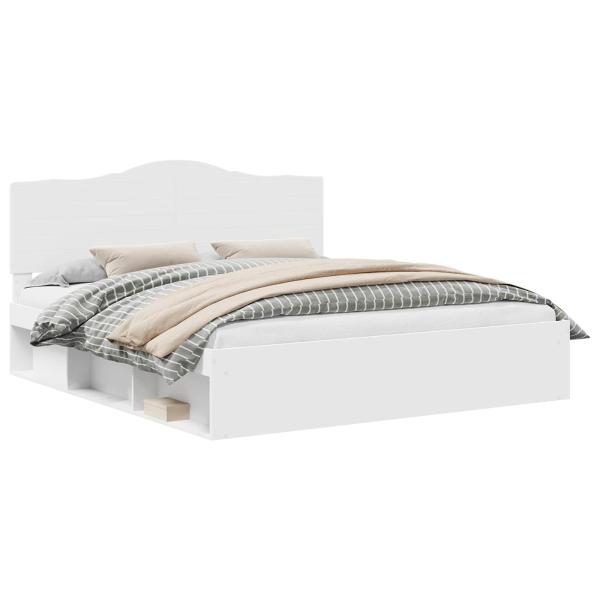 Bettrahmen mit Kopfteil Weiß 180 x 200 cm Massives Kiefernholz