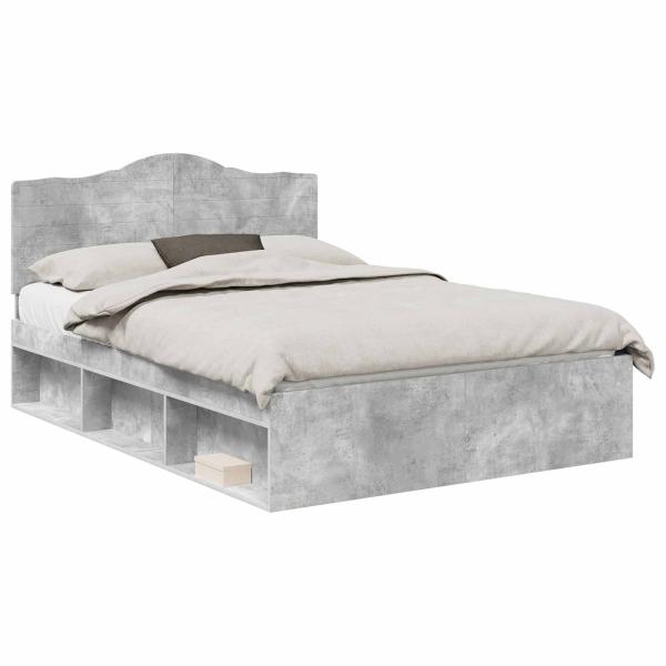 Bettrahmen Beton Grau 150 x 200 cm Massives Kiefernholz
