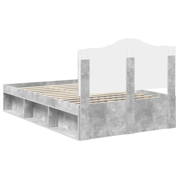 Bettrahmen Beton Grau 135 x 190 cm Massives Kiefernholz